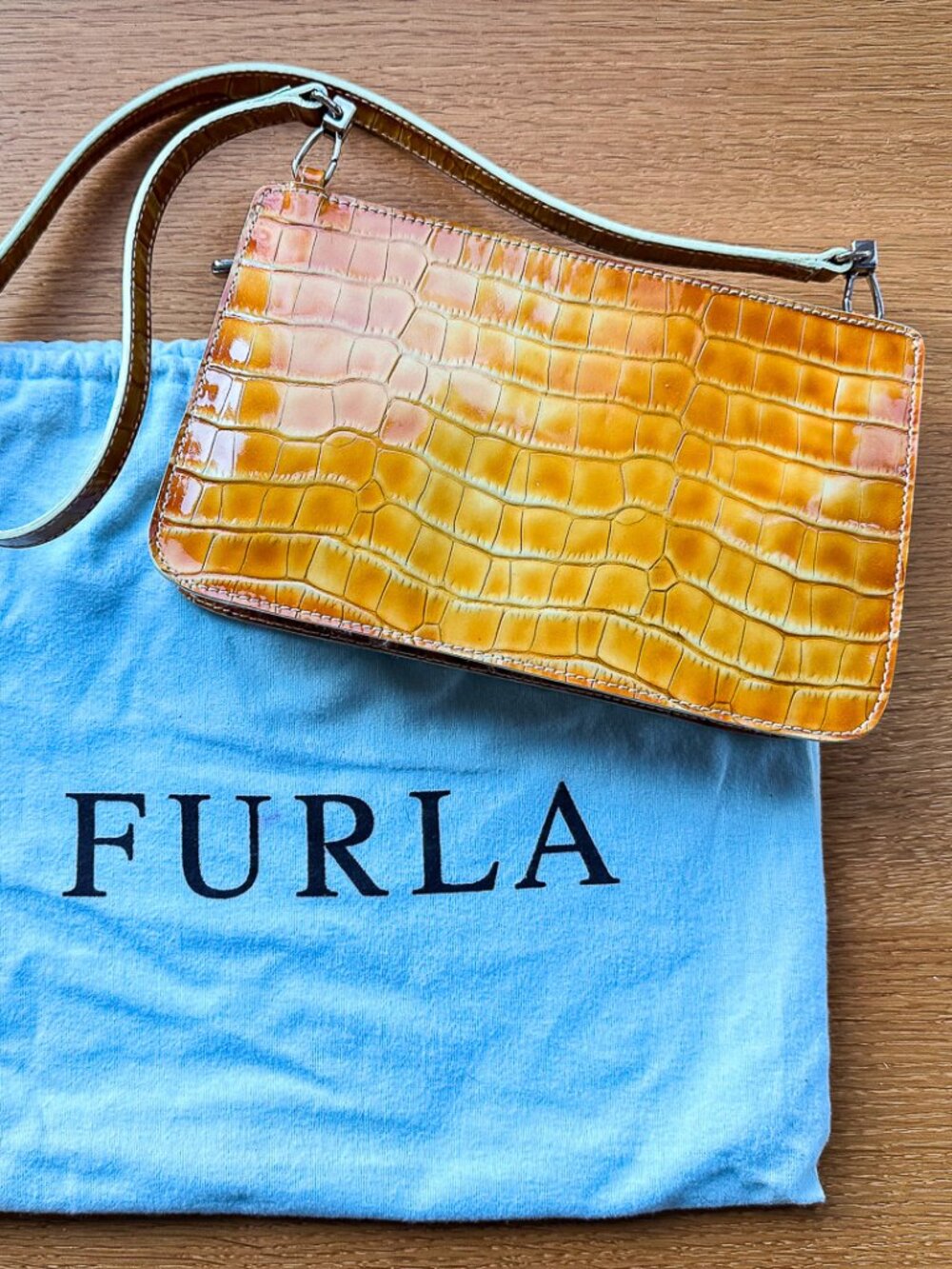 ** Furla Patent Leather Croc-Embossed Bag **